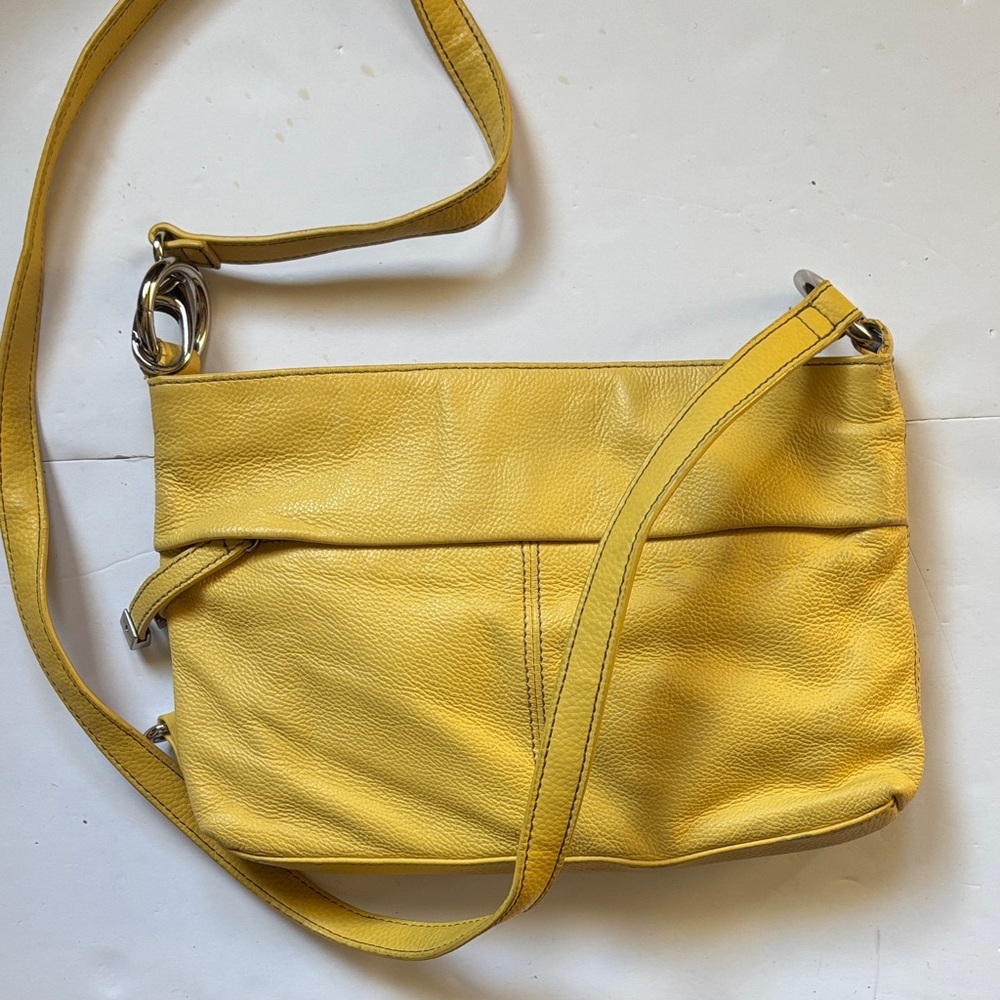 Tignanello | Yellow Leather Crossbody Purse | Multi Compartment Satchel Classic